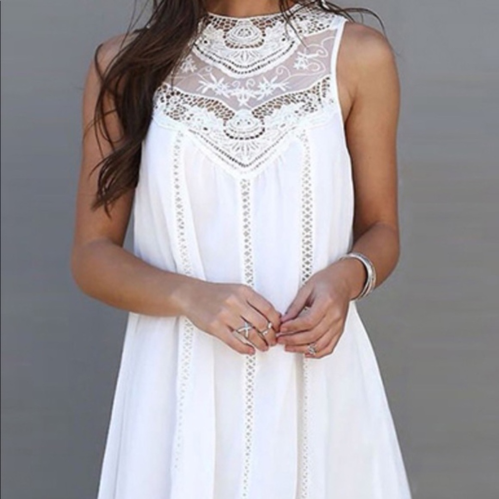 NWOT White Lace Chiffon Mini Dress or Tunic